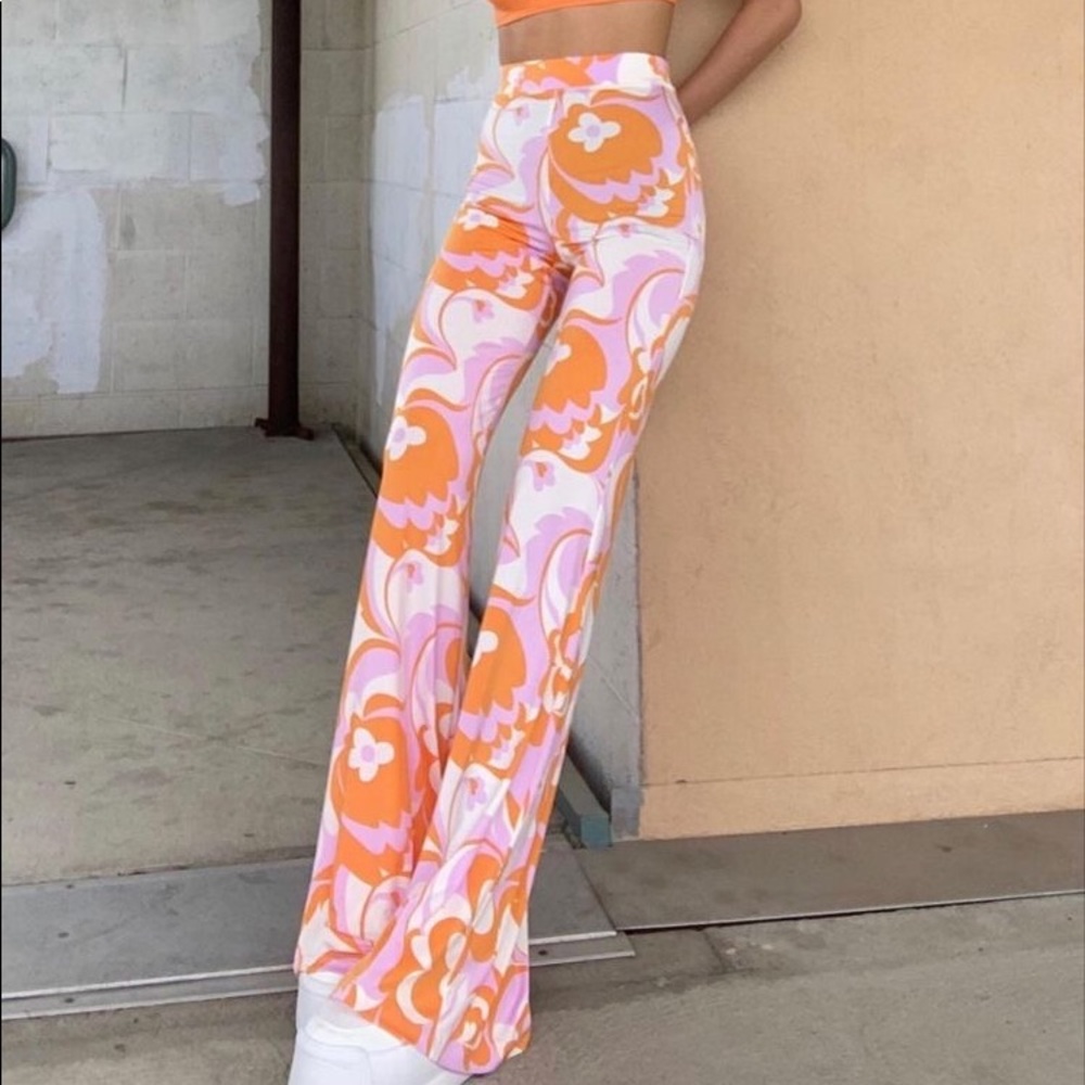 Pink orange blogger flare stretchy hippy pants